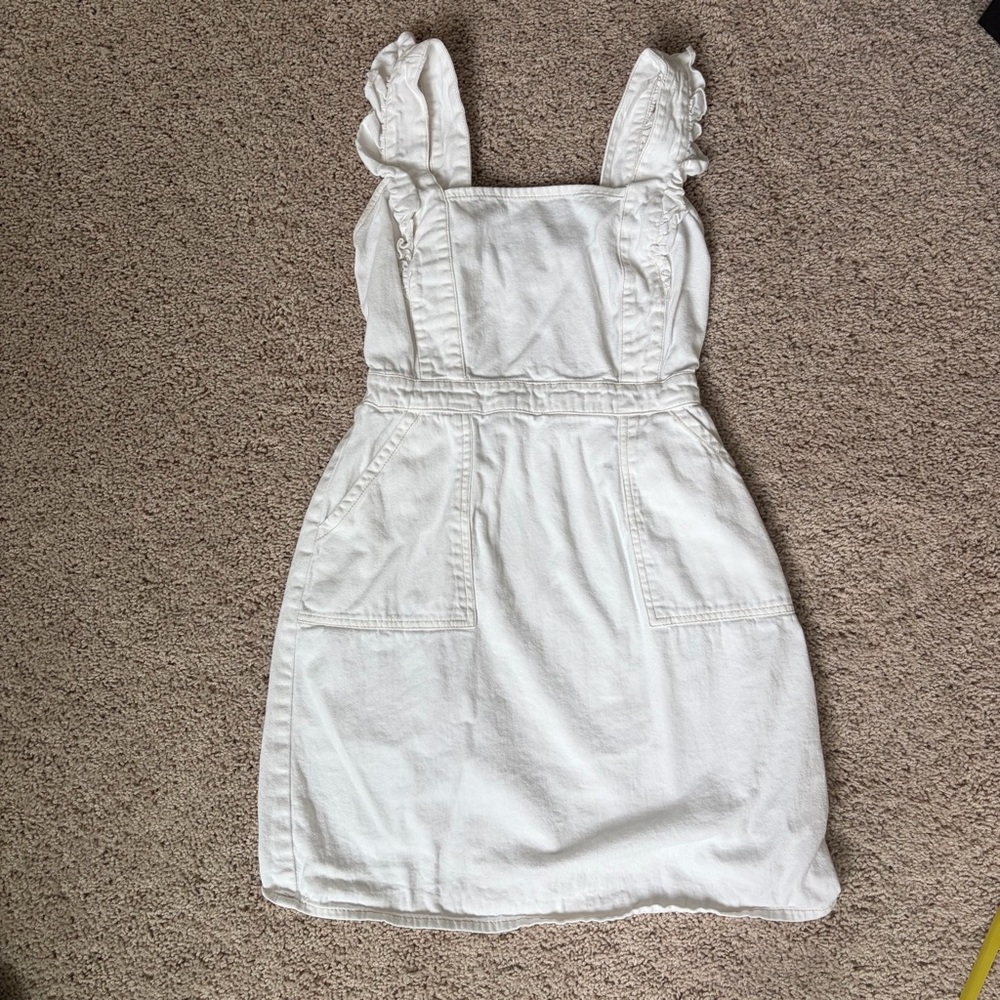 Japna White Ruffled Strap Denim Pinafore Dress Size XS